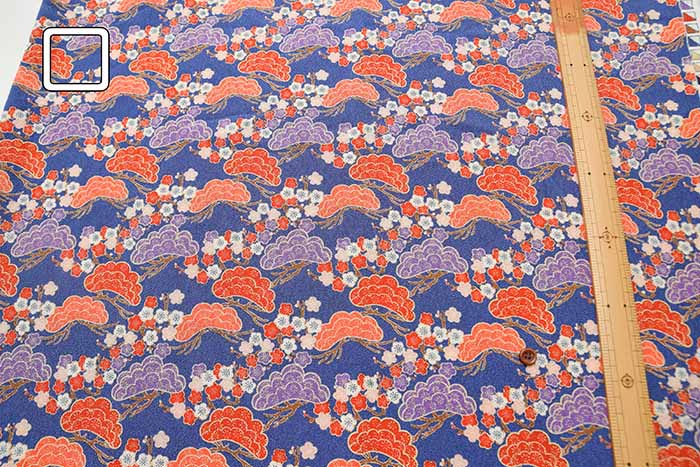 Polyester Nikoshi Chirimen Printed Fabric - Pine an Plum Blossom - Image 3
