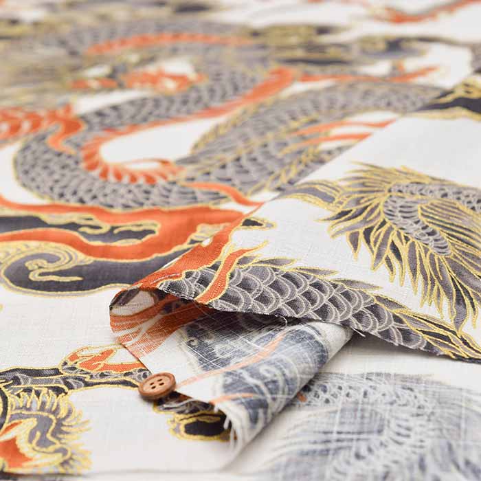 Cotton Dobby Lamé Printed Fabric - Large Dragon - Image 7