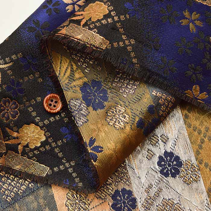 Gold Brocade (Kinran)  Fabric - Fan and Cherry Blossom - Image 4