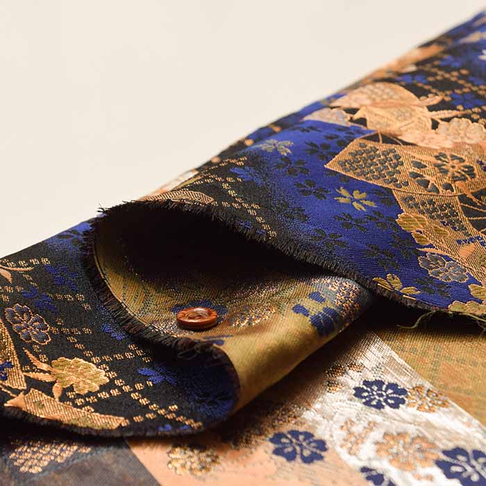 Gold Brocade (Kinran)  Fabric - Fan and Cherry Blossom - Image 5