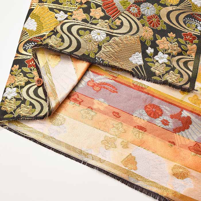 Gold Brocade (Kinran)  Fabric - Fan and Flowing Water Pattern - Image 3