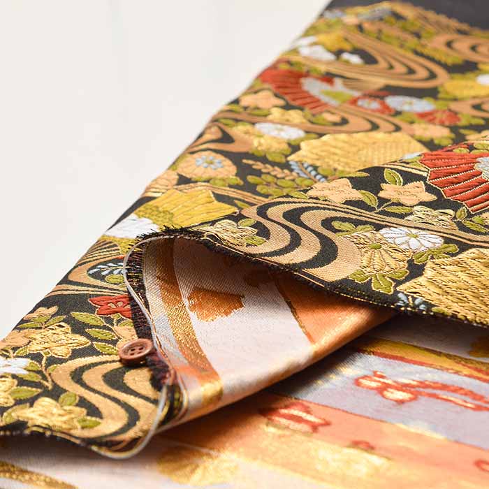 Gold Brocade (Kinran)  Fabric - Fan and Flowing Water Pattern - Image 5